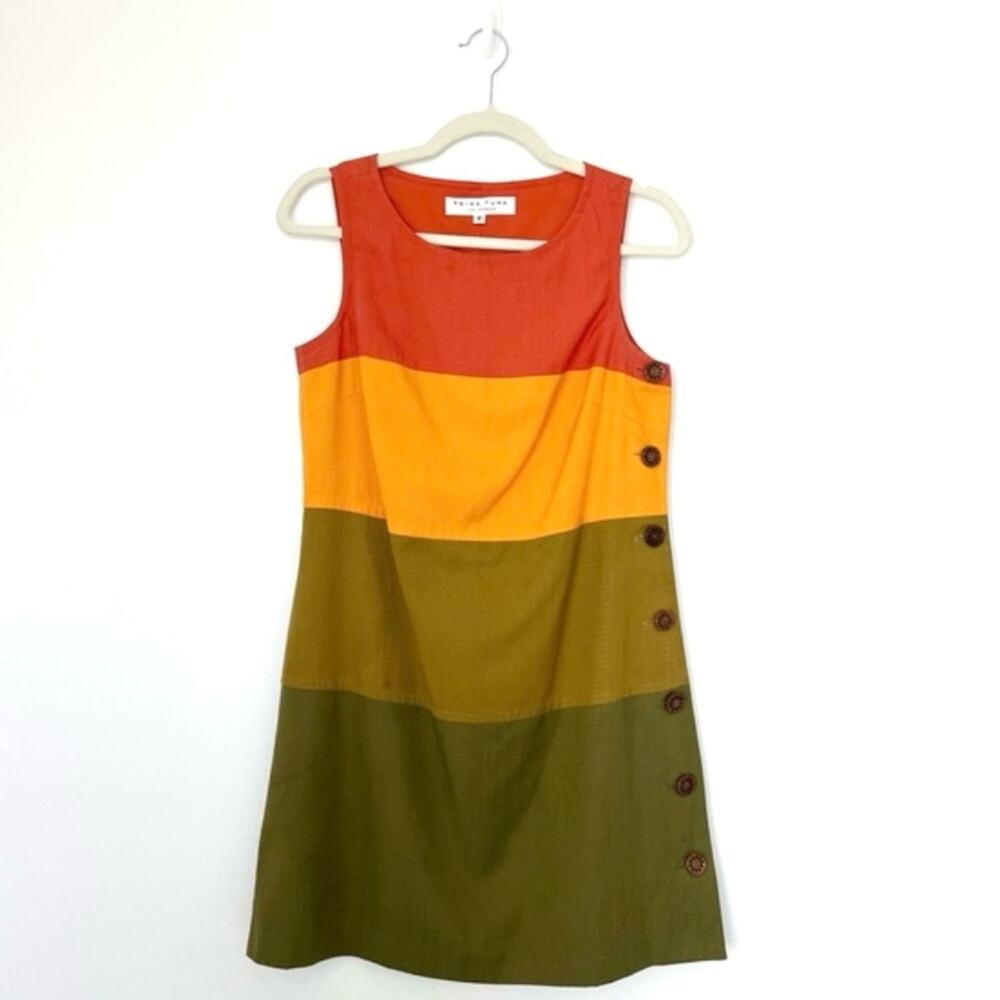 Trina Turk Retro Silk Cotton Shift Mini Dress Color Block Orange Yellow Green 2